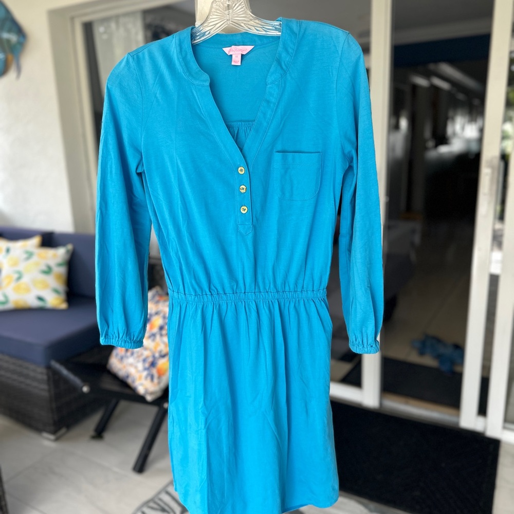 Lilly Pulitzer Blue Dress with Gold Buttons
